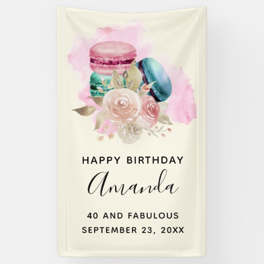 Kleurrijke Macarons Waterverf Happy Birthday Banne Spandoek (Verticaal)