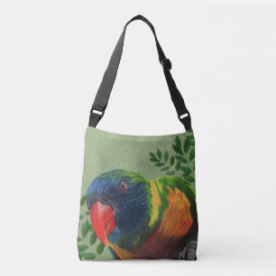 Kleurrijke Macaw Parrot Zittend in Green Leafy Pla Crossbody Tas