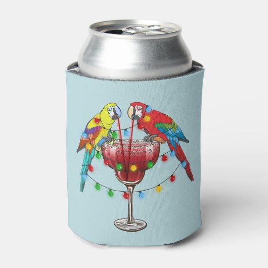 Kleurrijke Macaw Parrots Drink rode wijn Blikjeskoeler (Blikje Voorkant)