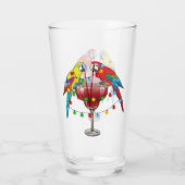 Kleurrijke Macaw Parrots Drink rode wijn Glas