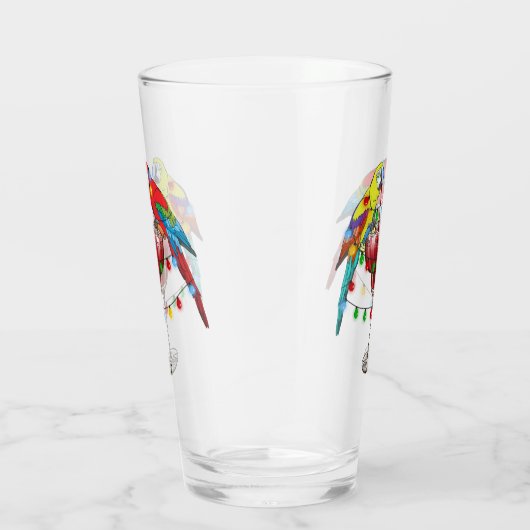 Kleurrijke Macaw Parrots Drink rode wijn Glas (Rechts)