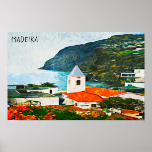 Kleurrijke Madeira Funchal olieverf Poster