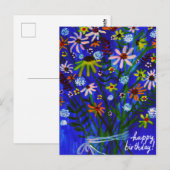 Kleurrijke Madeliefjes Boeket Blauw Kleurrijke Ver Briefkaart (Voorkant / Achterkant)