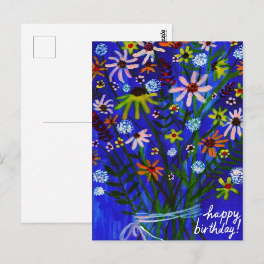 Kleurrijke Madeliefjes Boeket Blauw Kleurrijke Ver Briefkaart (Voorkant / Achterkant)