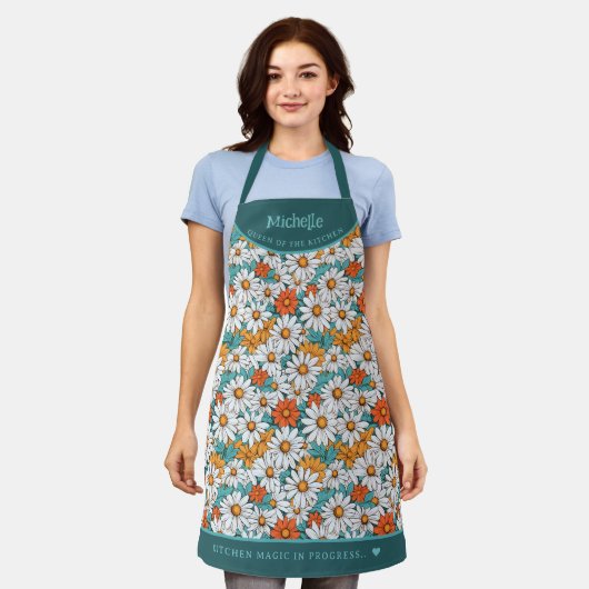 Kleurrijke madeliefjes botanisch gepersonaliseerd schort (Gedragen)