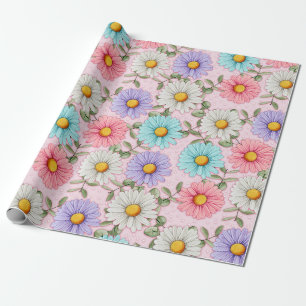 Kleurrijke madeliefjes roze cadeaupapier