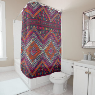 Kleurrijke Magenta Oranje Vintage Turkse Kilim Vlo Douchegordijn
