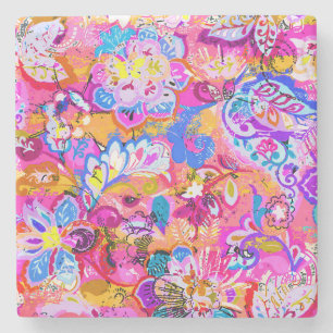 Kleurrijke magie abstracte florale stenen onderzetter