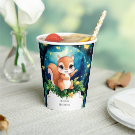 Kleurrijke magische eekhoorn verjaardag papieren bekers