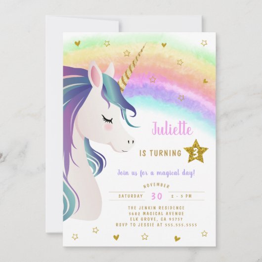 Kleurrijke Magische Glitter Eenhoorn Regenboog Ver Kaart (Voorkant)