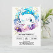Kleurrijke magische nautische dolfijn verjaardag kaart (Staand voorkant)