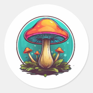 Kleurrijke Magische Paddenstoelen Ronde Sticker