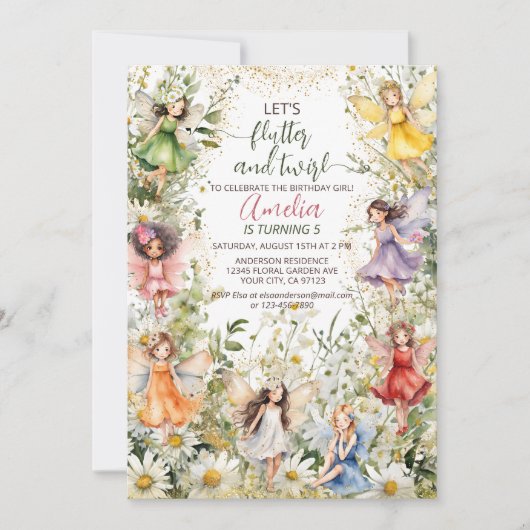 Kleurrijke Magische Pixie Fairy Floral Meisjes Ver Kaart (Voorkant)