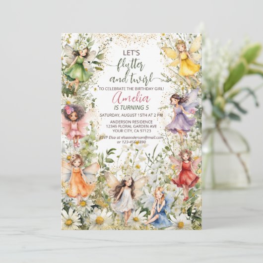 Kleurrijke Magische Pixie Fairy Floral Meisjes Ver Kaart (Staand voorkant)