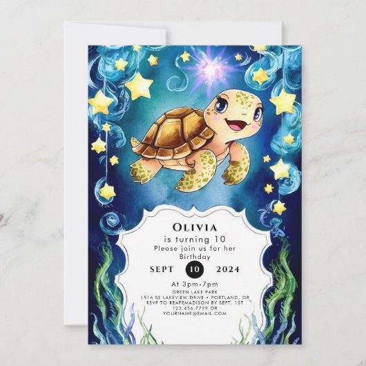 Kleurrijke magische schildpad verjaardag kaart (Voorkant)