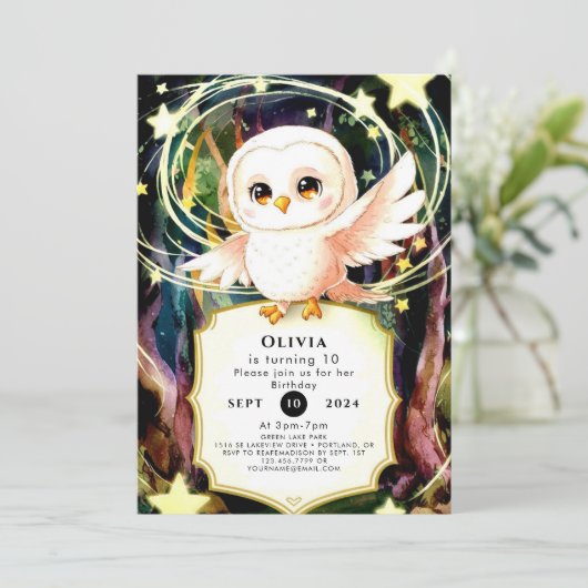 Kleurrijke magische uil verjaardag kaart (Staand voorkant)