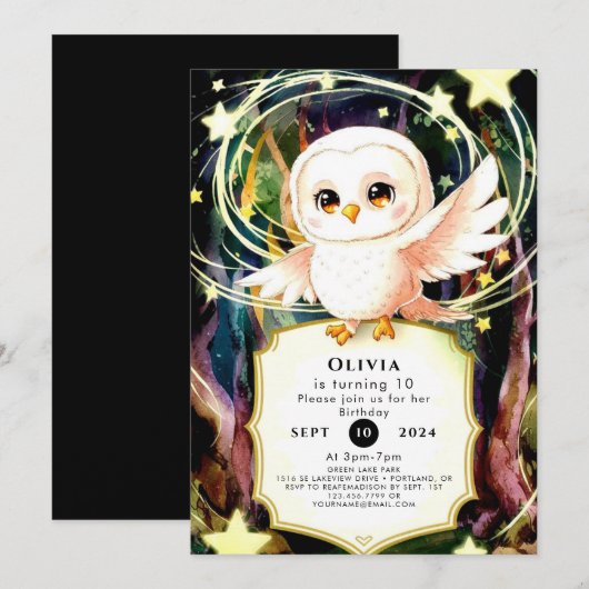 Kleurrijke magische uil verjaardag kaart (Voorkant / Achterkant)