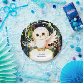 Kleurrijke magische uil verjaardag papieren bordje