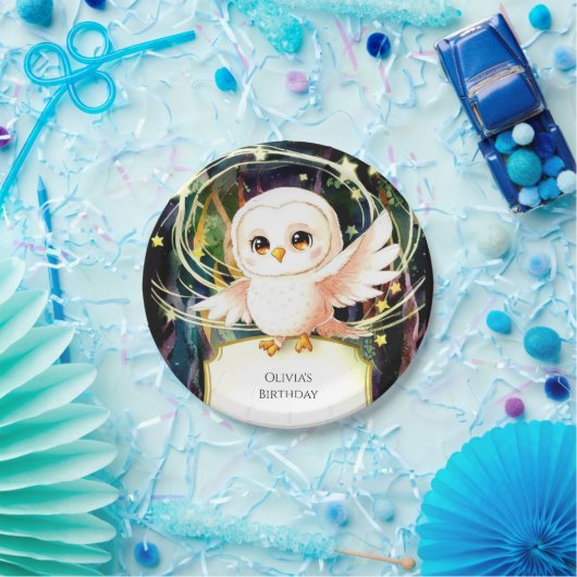 Kleurrijke magische uil verjaardag papieren bordje (Feest)