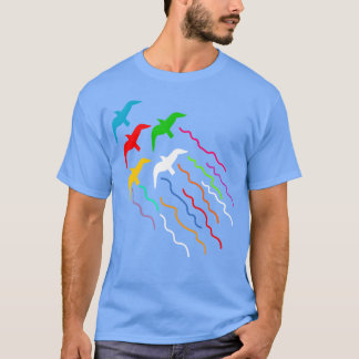 Kleurrijke magische vliegende vogels vrienden t-shirt