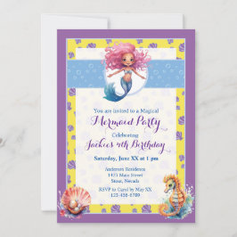 Kleurrijke magische zeemeermin verjaardagsfeestje kaart