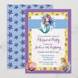 Kleurrijke magische zeemeermin verjaardagsfeestje kaart
