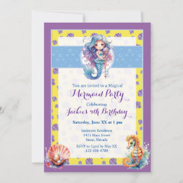 Kleurrijke magische zeemeermin verjaardagsfeestje kaart