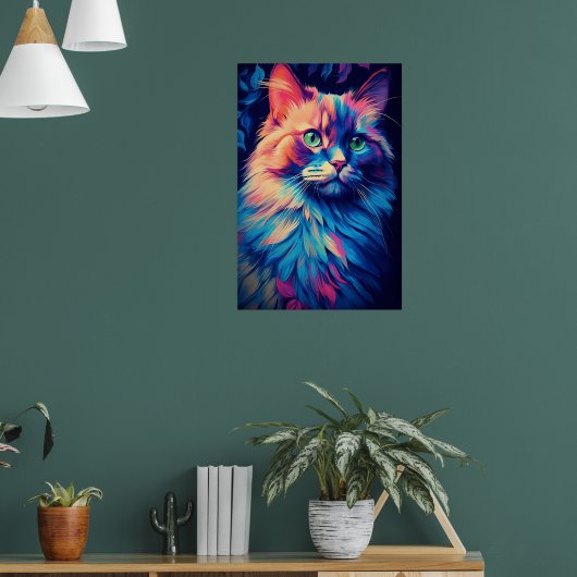 Kleurrijke Maine Coon Cat Art Poster (Woonkamer 1)