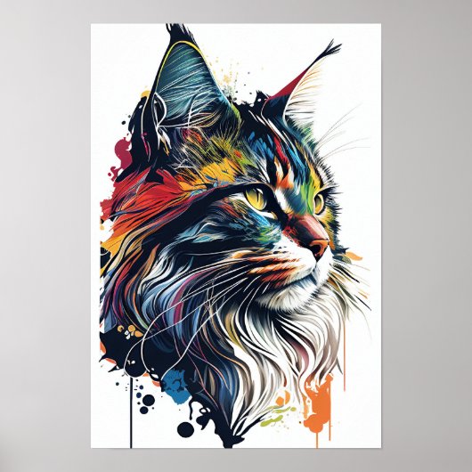 Kleurrijke Maine Coon Cat Poster (Voorkant)
