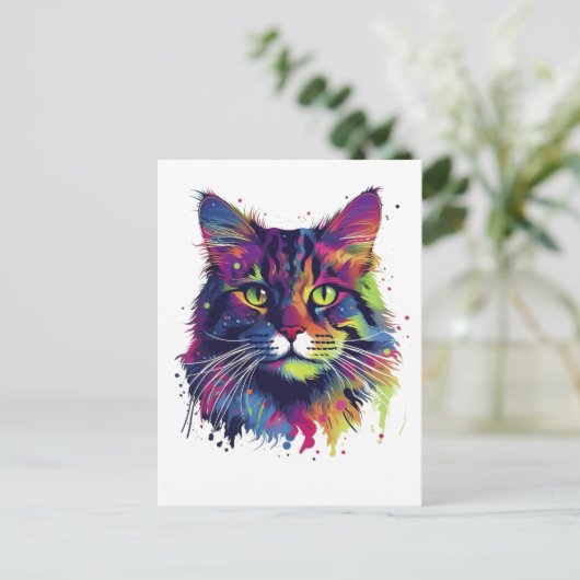 Kleurrijke Maine-coon kat Briefkaart (Staand voorkant)