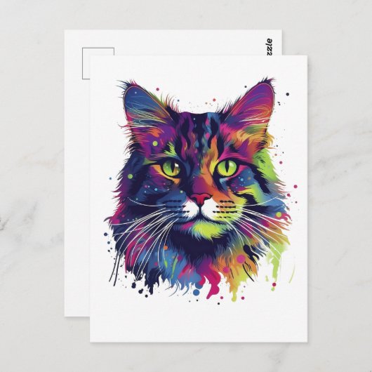 Kleurrijke Maine-coon kat Briefkaart (Voorkant / Achterkant)