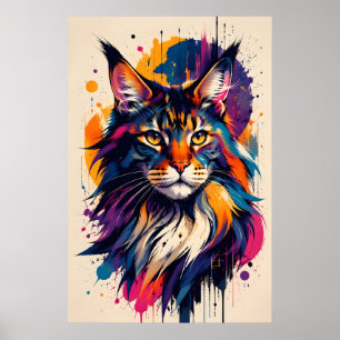 Kleurrijke Maine Coon kat portret digitale kunstst Poster