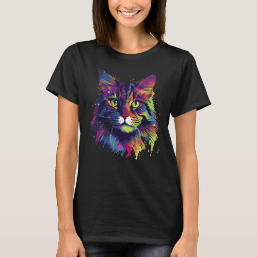 Kleurrijke Maine-coon kat T-shirt (Voorkant)