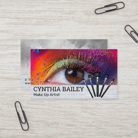 Kleurrijke make-up en penselen | Vrouwenoog Visitekaartje (Voorkant / Achterkant in situ)