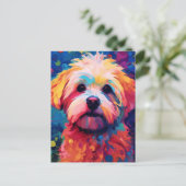 Kleurrijke Maltese hondenkunst Briefkaart (Staand voorkant)