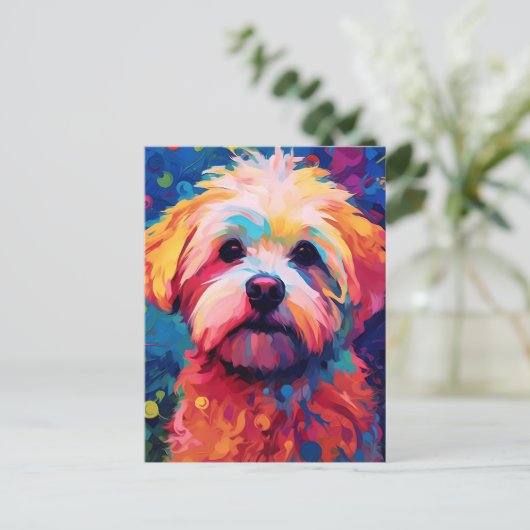 Kleurrijke Maltese hondenkunst Briefkaart (Staand voorkant)