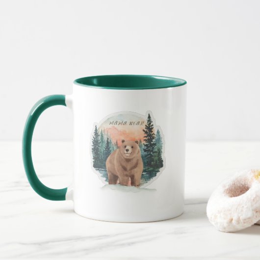 Kleurrijke Mama Beer Bos Kunst Mok (Met donut)