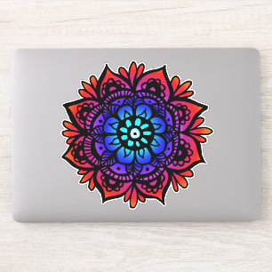 Kleurrijke Mandala Bloem Rood Blauw Zwart Sticker