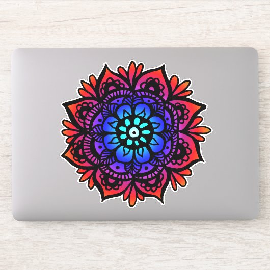 Kleurrijke Mandala Bloem Rood Blauw Zwart Sticker (Computer)