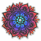 Kleurrijke Mandala Bloem Rood Blauw Zwart Sticker (Voorkant)