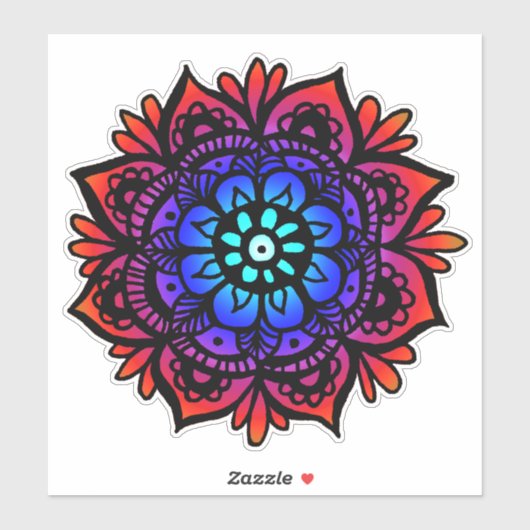 Kleurrijke Mandala Bloem Rood Blauw Zwart Sticker (Vel)