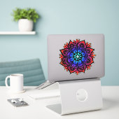 Kleurrijke Mandala Bloem Rood Blauw Zwart Sticker (Laptop op bureau)