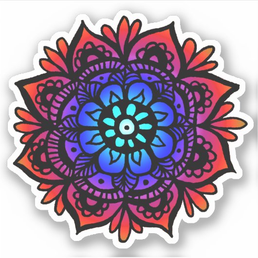 Kleurrijke Mandala Bloem Sticker (Voorkant)