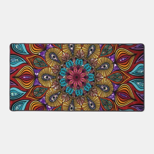 Kleurrijke Mandala Bloem Zen Bruin Leuk Cool Tripp Bureaumat (Voorkant)