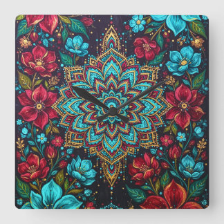 Kleurrijke Mandala Bloemen Wandklok | Boho Huis De