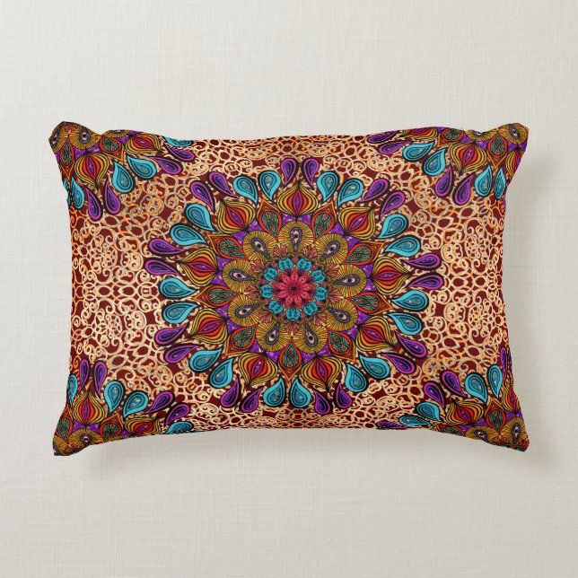Kleurrijke Mandala Boho Stijl Maximalist Hippie Accent Kussen (Voorkant)