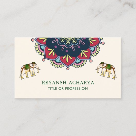 Kleurrijke Mandala Bollywood Style Elephants India Visitekaartje (Voorkant)
