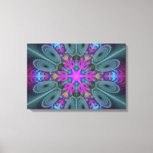 Kleurrijke Mandala Fraaie Fractale Kunst Kaleidosc Canvas Afdruk