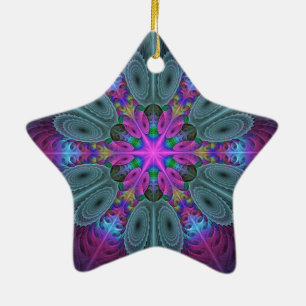 Kleurrijke Mandala Fractale Kunst Met Roze Ster Keramisch Ornament