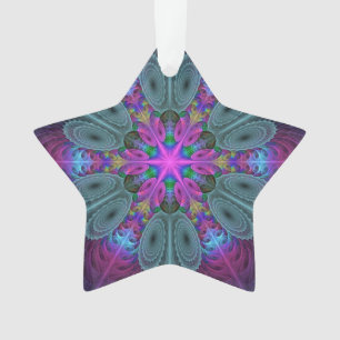 Kleurrijke Mandala Fractale Kunst Met Roze Ster Ornament